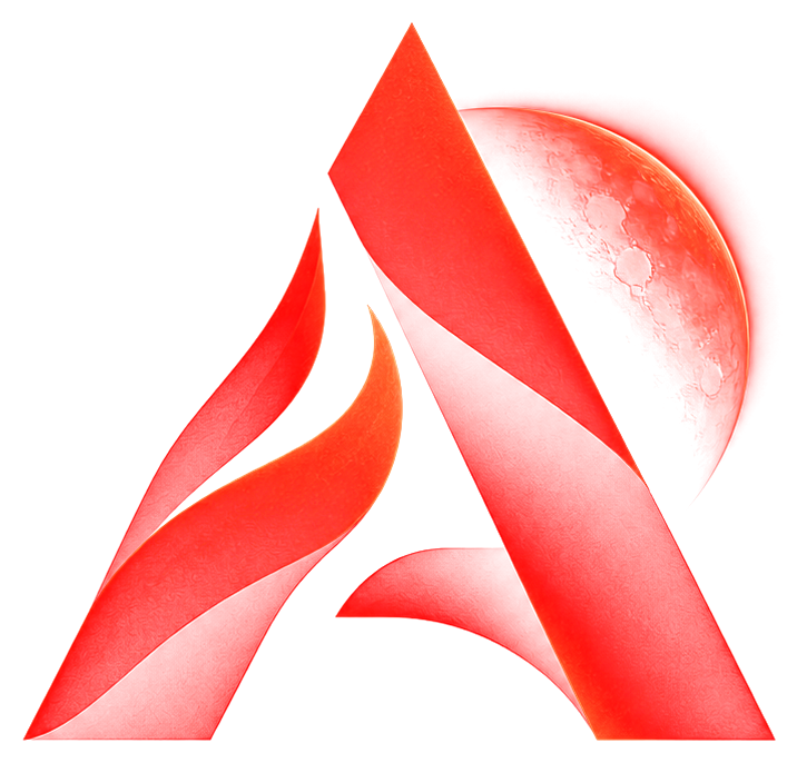Agnora AI logo: a flame-shaped letter A in front of a red planet